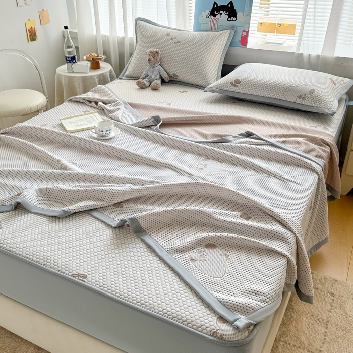 91家纺网 家纺一手货源 找家纺 水云缦 2025新款提花冰豆豆软席床笠款 卡皮巴拉-咖-床笠款