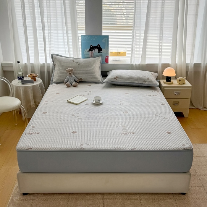 91家纺网 家纺一手货源 找家纺 水云缦 2025新款提花冰豆豆软席床笠款 卡皮巴拉-咖-床笠款