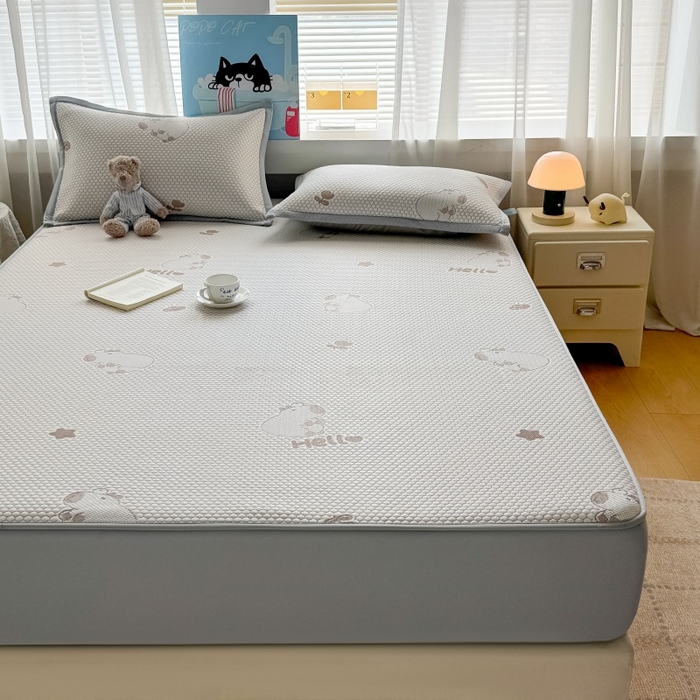 91家纺网 家纺一手货源 找家纺 水云缦 2025新款提花冰豆豆软席床笠款 卡皮巴拉-咖-床笠款