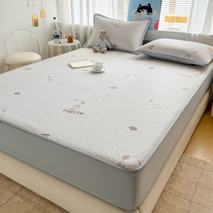 91家纺网 家纺一手货源 找家纺 水云缦 2025新款提花冰豆豆软席床笠款 卡皮巴拉-咖-床笠款