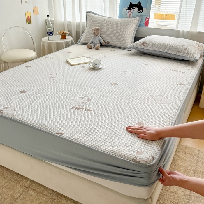 91家纺网 家纺一手货源 找家纺 水云缦 2025新款提花冰豆豆软席床笠款 卡皮巴拉-咖-床笠款