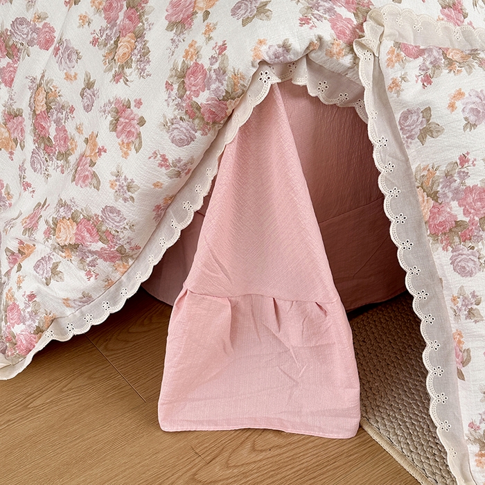 91家纺网 家纺一手货源 找家纺 斯卡诺家纺 2025新款纯棉花边双层纱四件套水洗棉四件套 莫奈花园