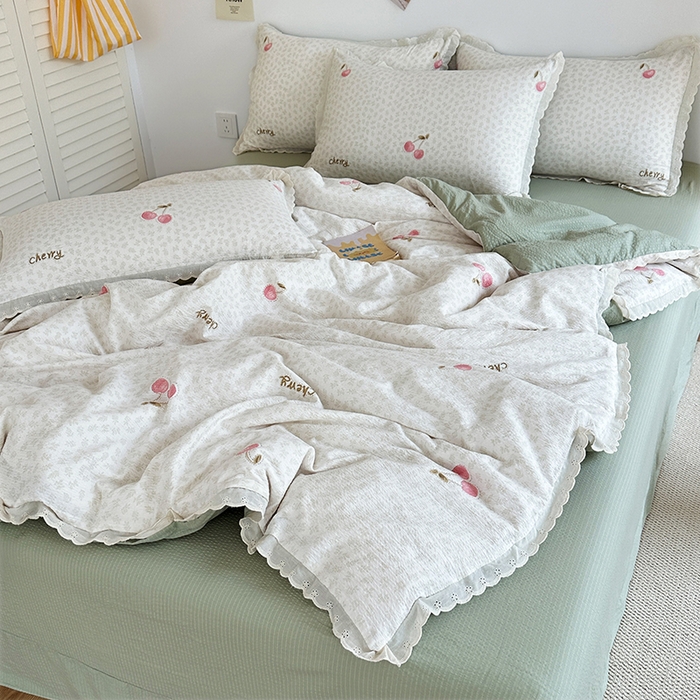 斯卡诺家纺 2025新款纯棉花边双层纱四件套水洗棉四件套 逃之夭夭