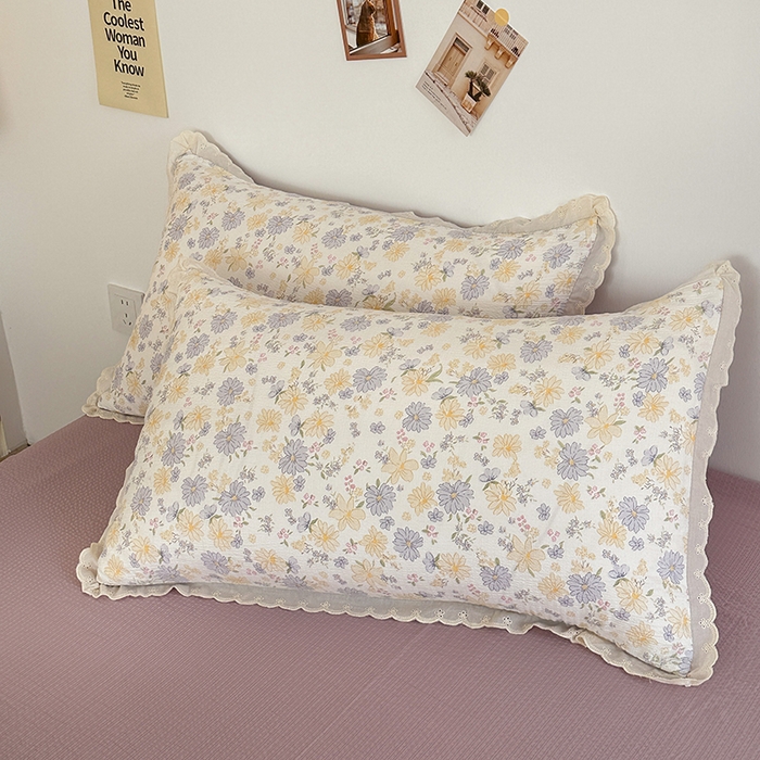 91家纺网 家纺一手货源 找家纺 斯卡诺家纺 2025新款纯棉花边双层纱四件套水洗棉四件套 唯美