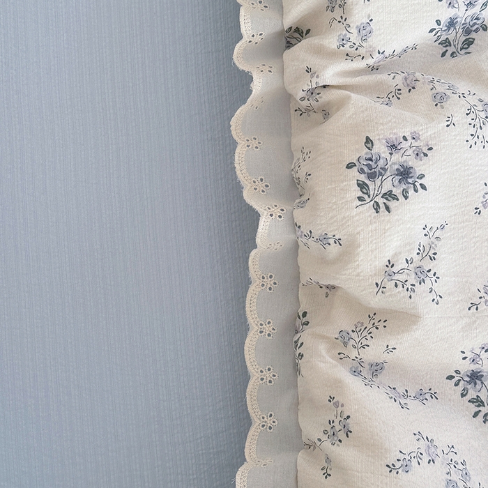 91家纺网 家纺一手货源 找家纺 斯卡诺家纺 2025新款纯棉花边双层纱四件套水洗棉四件套 雾里看花