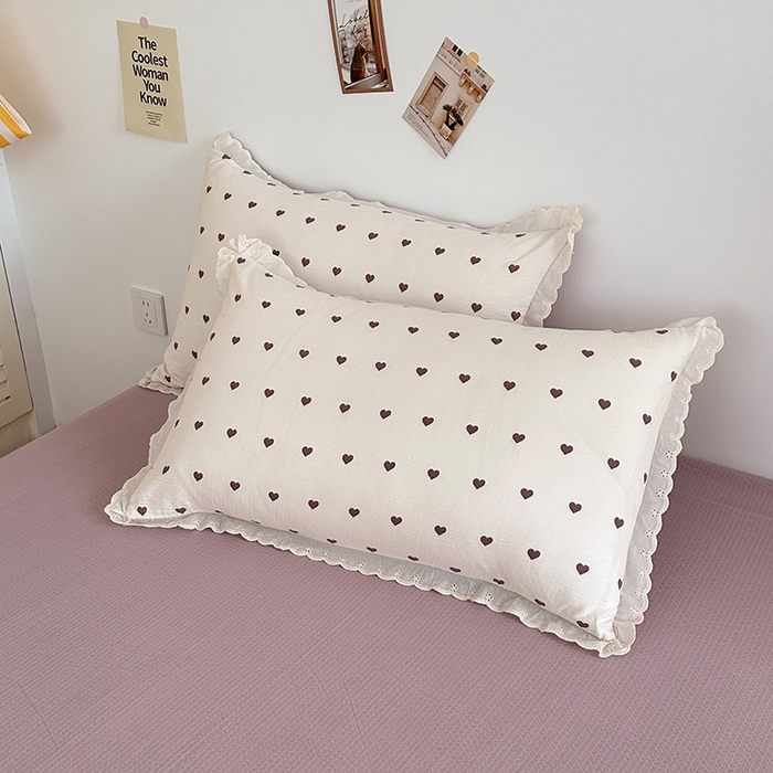 91家纺网 家纺一手货源 找家纺 斯卡诺家纺 2025新款纯棉花边双层纱四件套水洗棉四件套 紫爱心