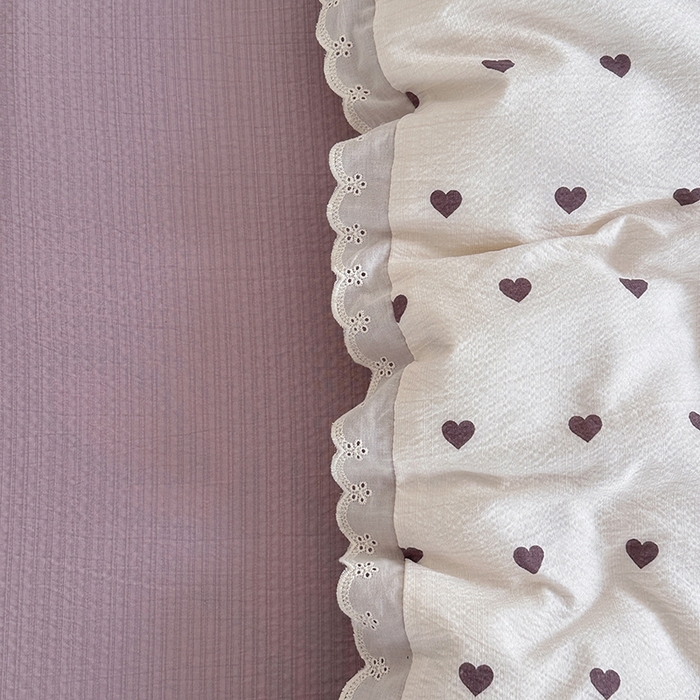 91家纺网 家纺一手货源 找家纺 斯卡诺家纺 2025新款纯棉花边双层纱四件套水洗棉四件套 紫爱心