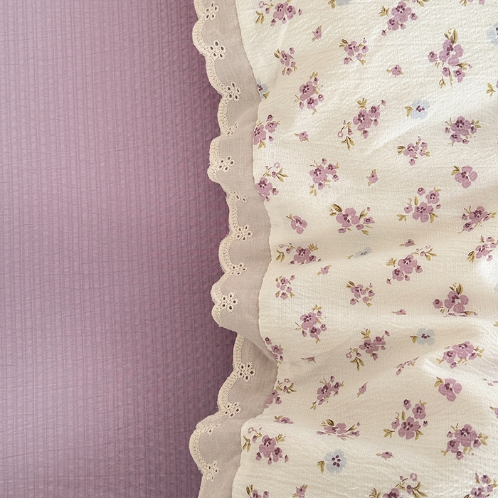 91家纺网 家纺一手货源 找家纺 斯卡诺家纺 2025新款纯棉花边双层纱四件套水洗棉四件套 紫苏