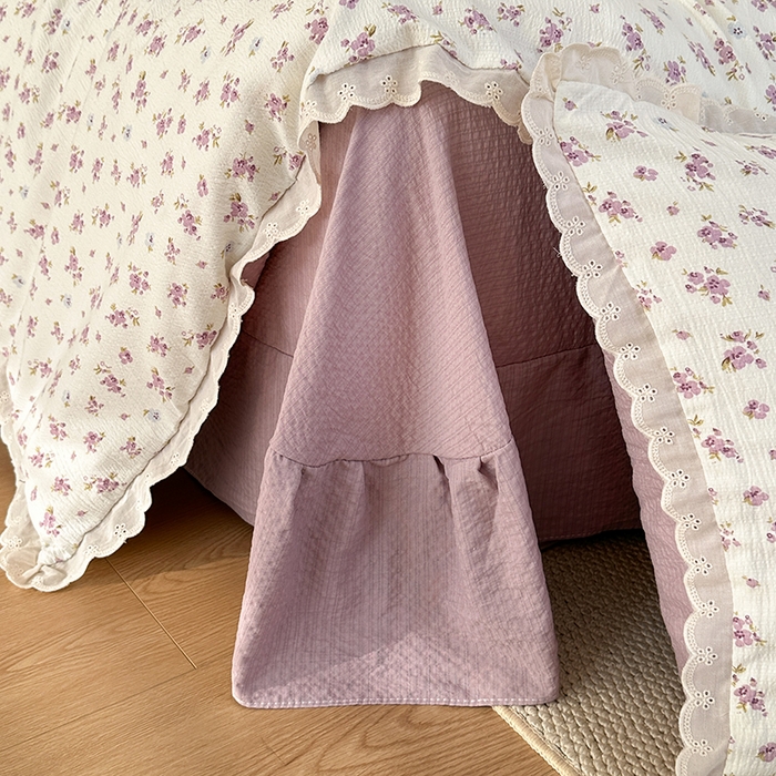 91家纺网 家纺一手货源 找家纺 斯卡诺家纺 2025新款纯棉花边双层纱四件套水洗棉四件套 紫苏