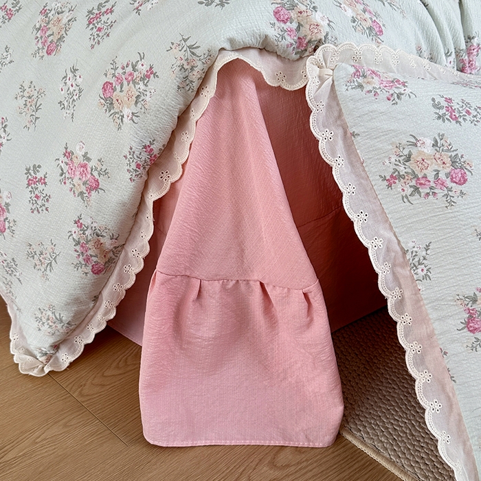 91家纺网 家纺一手货源 找家纺 斯卡诺家纺 2025新款纯棉花边双层纱夏被四件套水洗棉夏被四件套 暗香