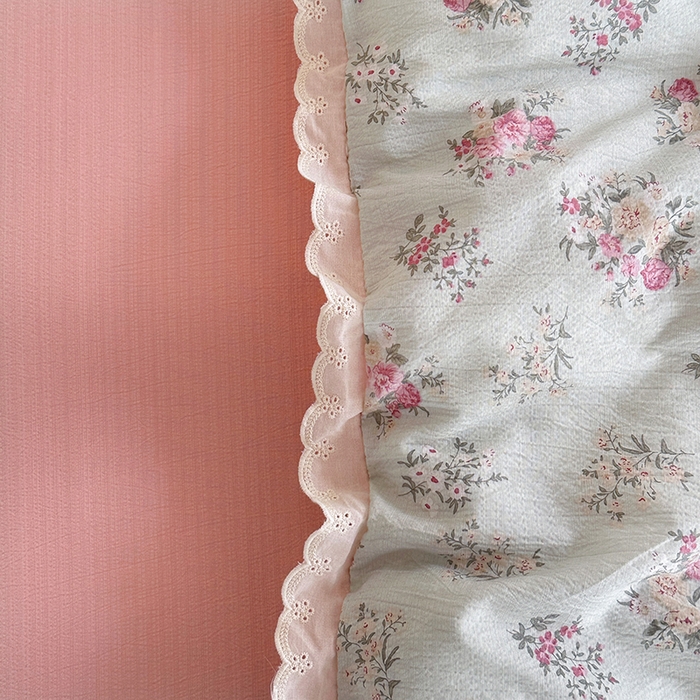 91家纺网 家纺一手货源 找家纺 斯卡诺家纺 2025新款纯棉花边双层纱夏被四件套水洗棉夏被四件套 暗香