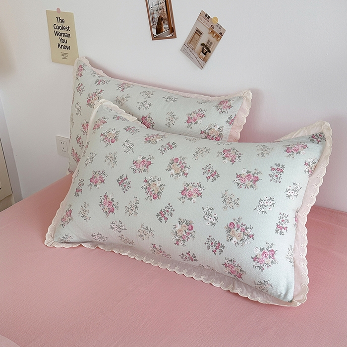 91家纺网 家纺一手货源 找家纺 斯卡诺家纺 2025新款纯棉花边双层纱夏被四件套水洗棉夏被四件套 暗香