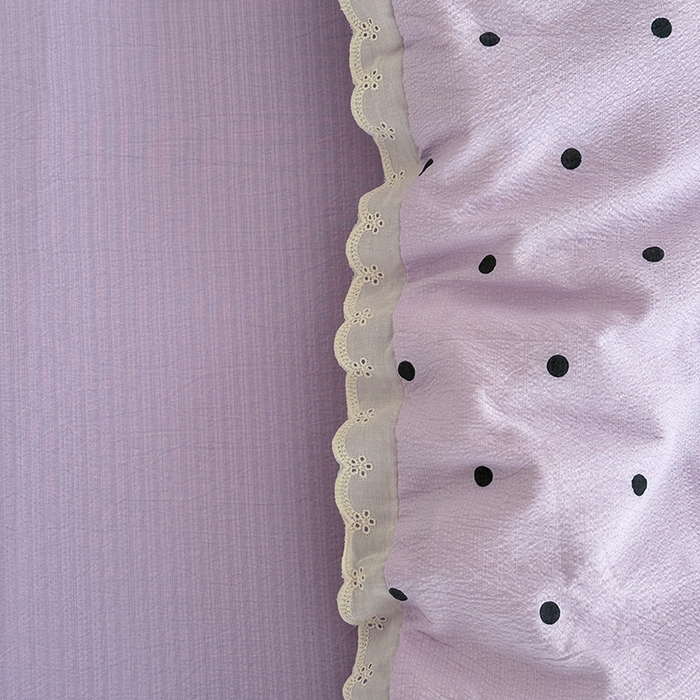 91家纺网 家纺一手货源 找家纺 斯卡诺家纺 2025新款纯棉花边双层纱夏被四件套水洗棉夏被四件套 波点-紫