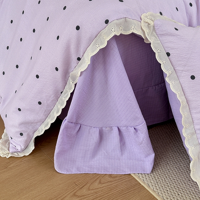 91家纺网 家纺一手货源 找家纺 斯卡诺家纺 2025新款纯棉花边双层纱夏被四件套水洗棉夏被四件套 波点-紫