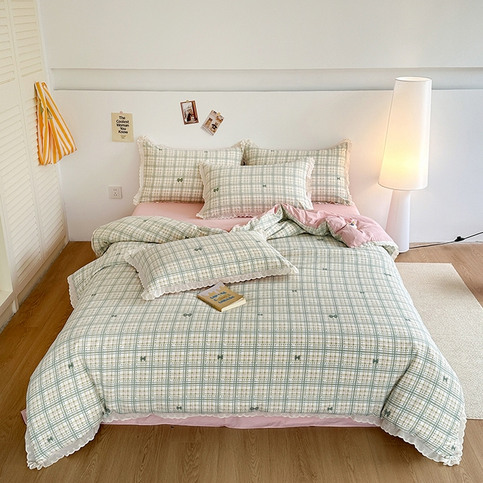 91家纺网 家纺一手货源 找家纺 斯卡诺家纺 2025新款纯棉花边双层纱夏被四件套水洗棉夏被四件套 蝶梦