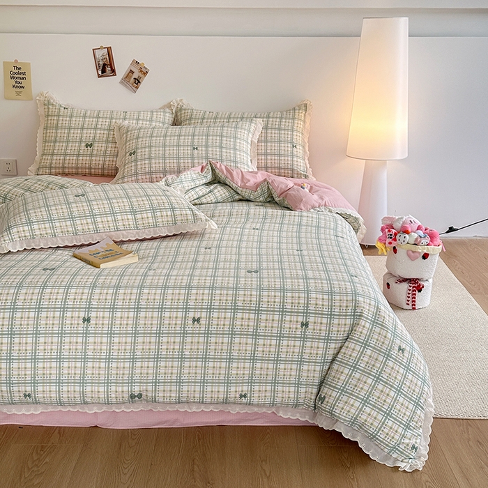 91家纺网 家纺一手货源 找家纺 斯卡诺家纺 2025新款纯棉花边双层纱夏被四件套水洗棉夏被四件套 蝶梦