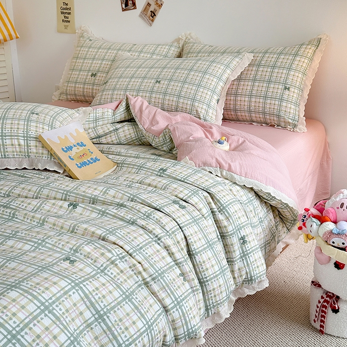 91家纺网 家纺一手货源 找家纺 斯卡诺家纺 2025新款纯棉花边双层纱夏被四件套水洗棉夏被四件套 蝶梦