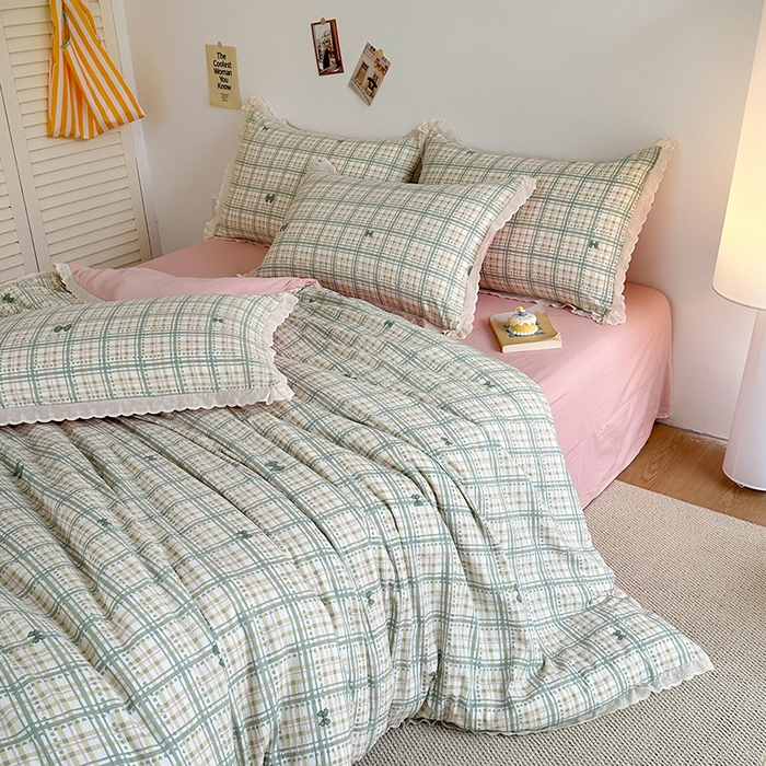 91家纺网 家纺一手货源 找家纺 斯卡诺家纺 2025新款纯棉花边双层纱夏被四件套水洗棉夏被四件套 蝶梦