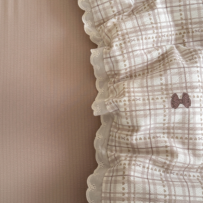 91家纺网 家纺一手货源 找家纺 斯卡诺家纺 2025新款纯棉花边双层纱夏被四件套水洗棉夏被四件套 蝶梦咖