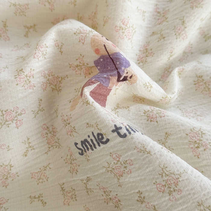 91家纺网 家纺一手货源 找家纺 斯卡诺家纺 2025新款纯棉花边双层纱夏被四件套水洗棉夏被四件套 花间兔