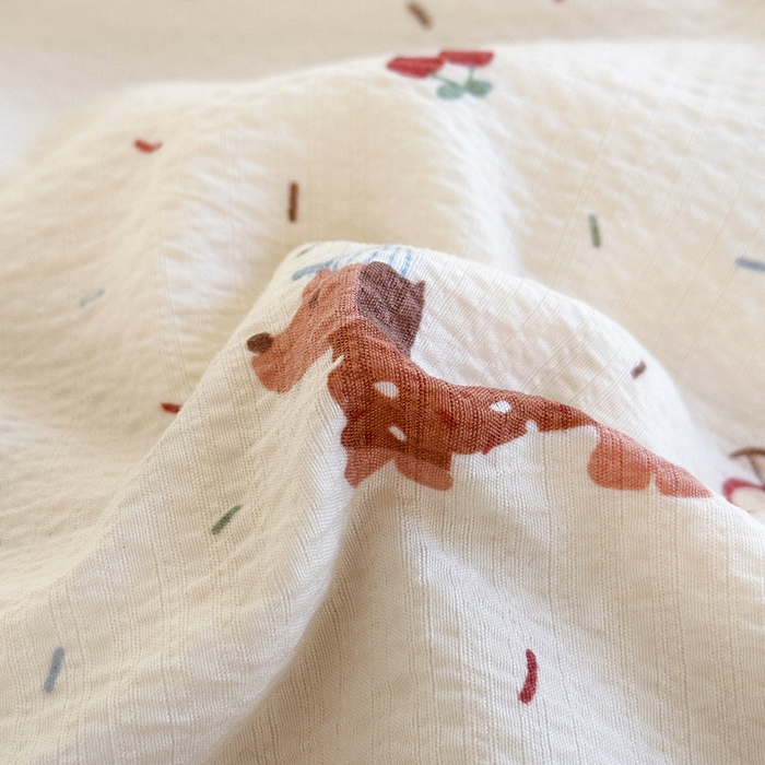 91家纺网 家纺一手货源 找家纺 斯卡诺家纺 2025新款纯棉花边双层纱夏被四件套水洗棉夏被四件套 腊肠狗