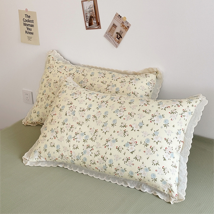 91家纺网 家纺一手货源 找家纺 斯卡诺家纺 2025新款纯棉花边双层纱夏被四件套水洗棉夏被四件套 蔷薇之恋