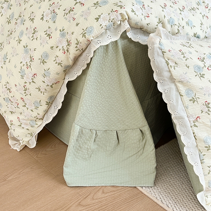 91家纺网 家纺一手货源 找家纺 斯卡诺家纺 2025新款纯棉花边双层纱夏被四件套水洗棉夏被四件套 蔷薇之恋