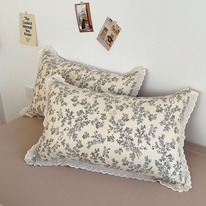 91家纺网 家纺一手货源 找家纺 斯卡诺家纺 2025新款纯棉花边双层纱夏被四件套水洗棉夏被四件套 洛可可