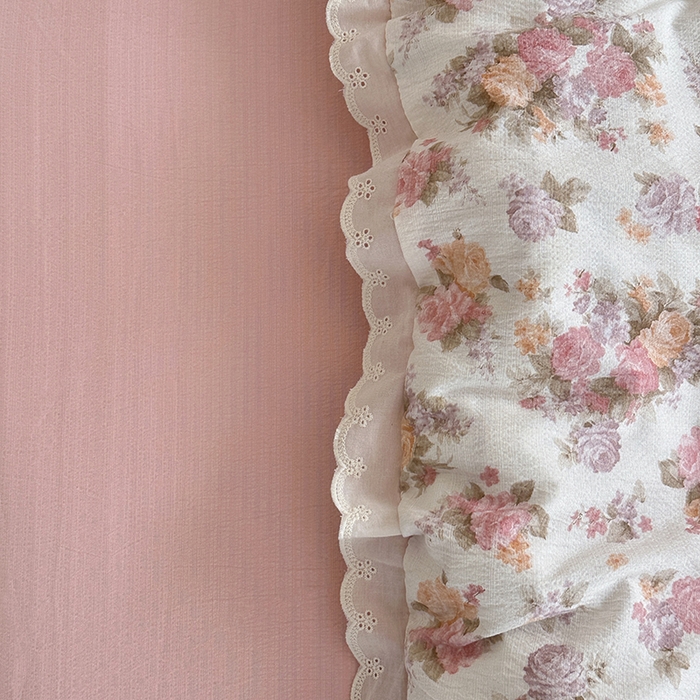 91家纺网 家纺一手货源 找家纺 斯卡诺家纺 2025新款纯棉花边双层纱夏被四件套水洗棉夏被四件套 莫奈花园