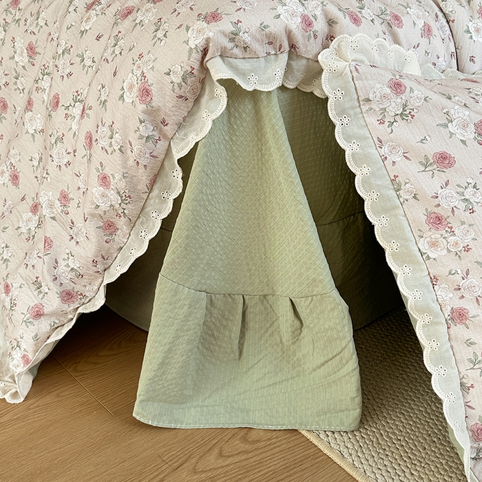 91家纺网 家纺一手货源 找家纺 斯卡诺家纺 2025新款纯棉花边双层纱夏被四件套水洗棉夏被四件套 蔷薇