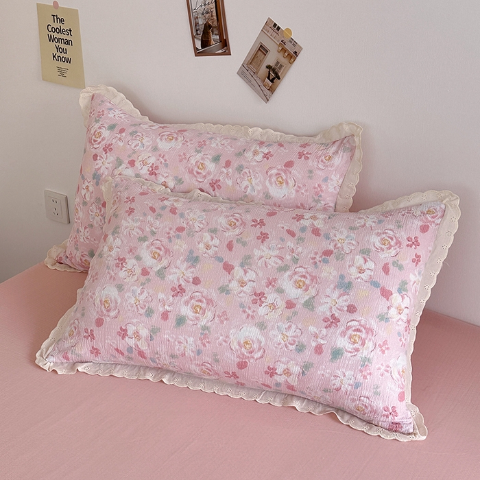 91家纺网 家纺一手货源 找家纺 斯卡诺家纺 2025新款纯棉花边双层纱夏被四件套水洗棉夏被四件套 十里桃花