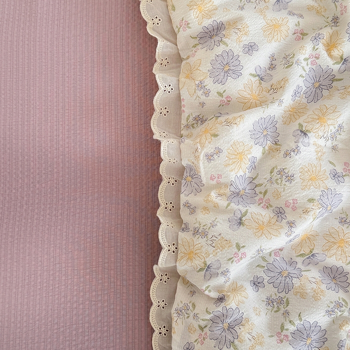 91家纺网 家纺一手货源 找家纺 斯卡诺家纺 2025新款纯棉花边双层纱夏被四件套水洗棉夏被四件套 唯美