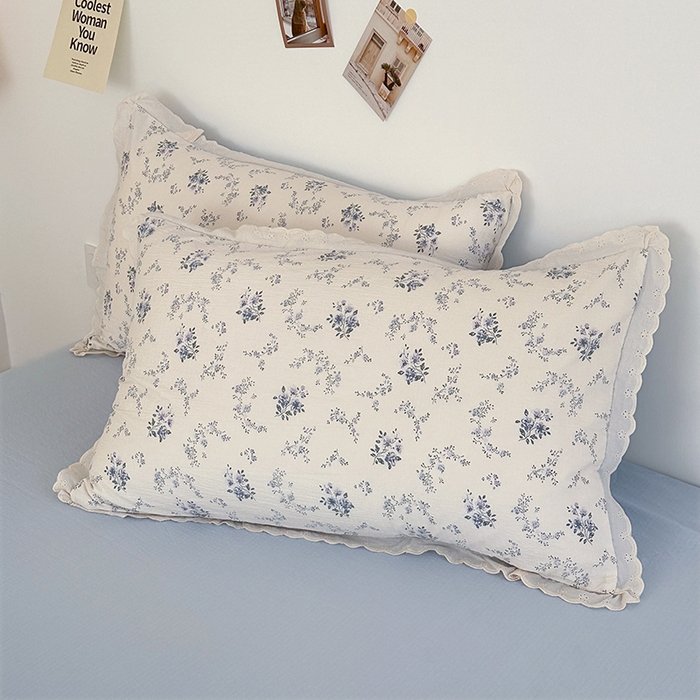 91家纺网 家纺一手货源 找家纺 斯卡诺家纺 2025新款纯棉花边双层纱夏被四件套水洗棉夏被四件套 雾里看花