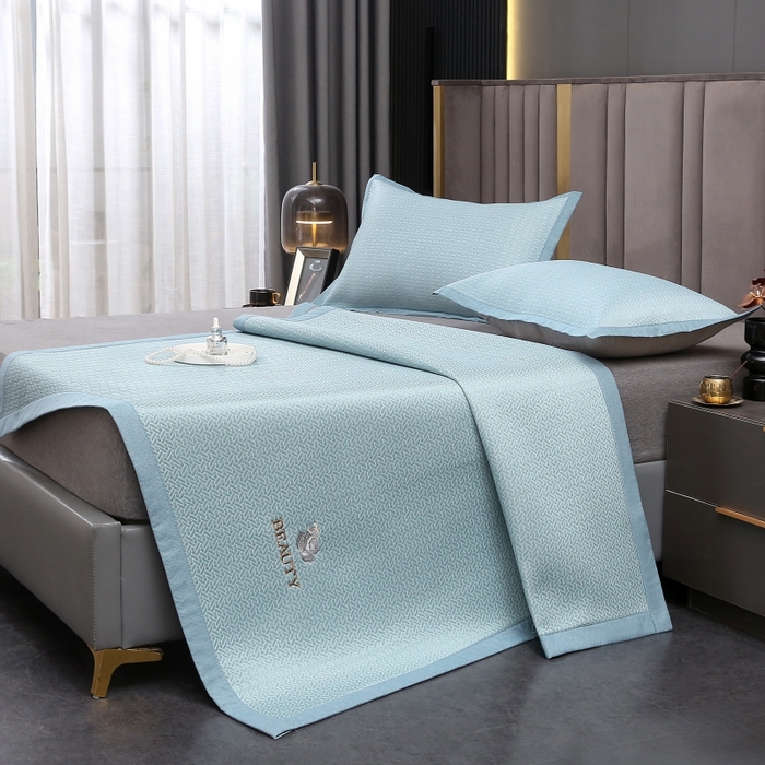 青雅席业 2025新款纯色PE高分子凉席席子 宾利蓝