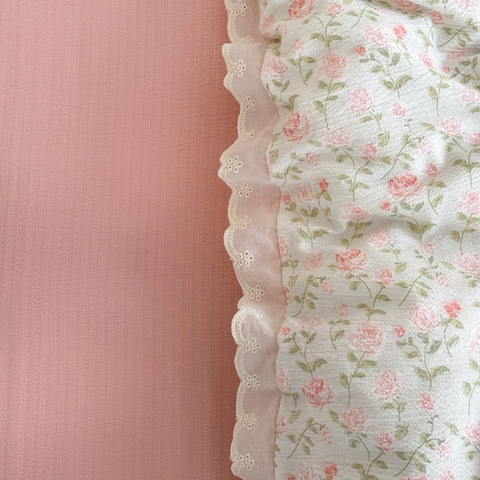 91家纺网 家纺一手货源 找家纺 斯卡诺家纺 2025新款纯棉花边双层纱夏被四件套水洗棉夏被四件套 幸福花开