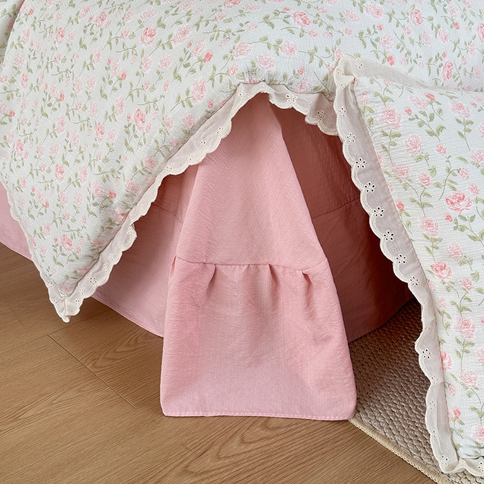 91家纺网 家纺一手货源 找家纺 斯卡诺家纺 2025新款纯棉花边双层纱夏被四件套水洗棉夏被四件套 幸福花开