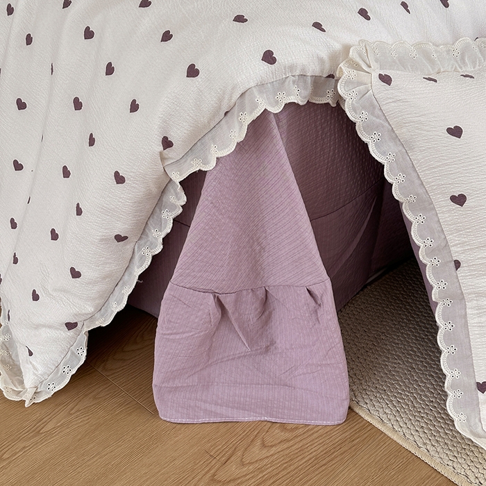 91家纺网 家纺一手货源 找家纺 斯卡诺家纺 2025新款纯棉花边双层纱夏被四件套水洗棉夏被四件套 紫爱心