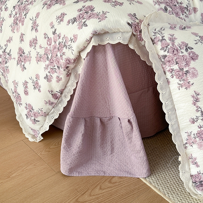 91家纺网 家纺一手货源 找家纺 斯卡诺家纺 2025新款纯棉花边双层纱夏被四件套水洗棉夏被四件套 紫风铃