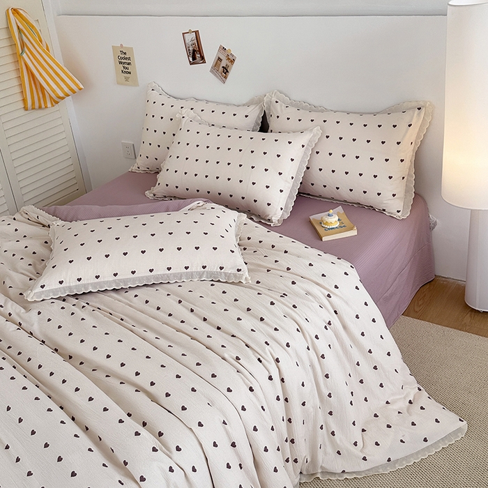 91家纺网 家纺一手货源 找家纺 （总）斯卡诺家纺 2025新款纯棉花边双层纱夏被四件套水洗棉夏被四件套