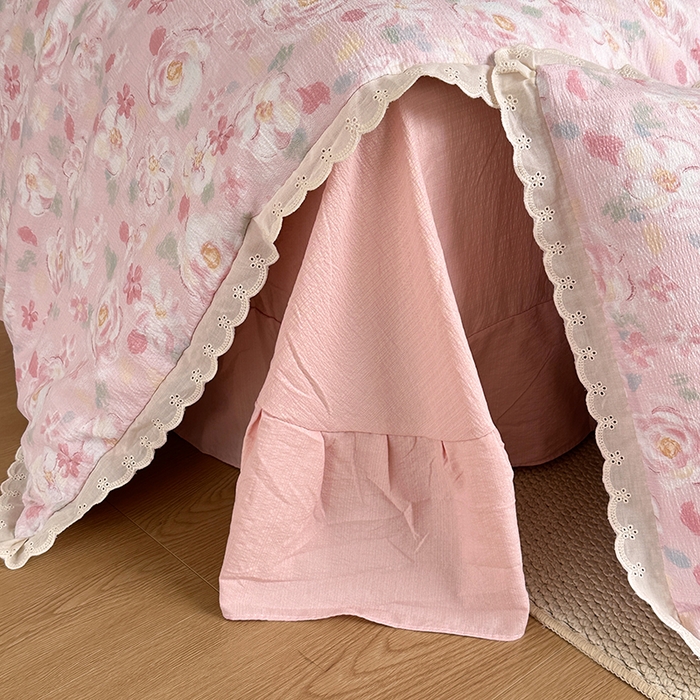 91家纺网 家纺一手货源 找家纺 （总）斯卡诺家纺 2025新款纯棉花边双层纱四件套水洗棉四件套