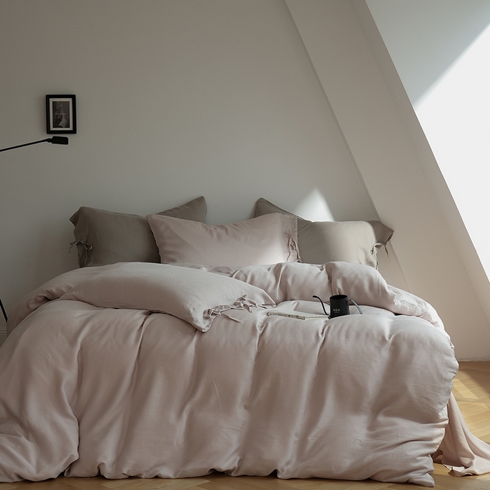 91家纺网 家纺一手货源 找家纺 简纯主义 2025春夏新款60S进口兰精天丝日系系绳四件套--山本 山本-晨曦