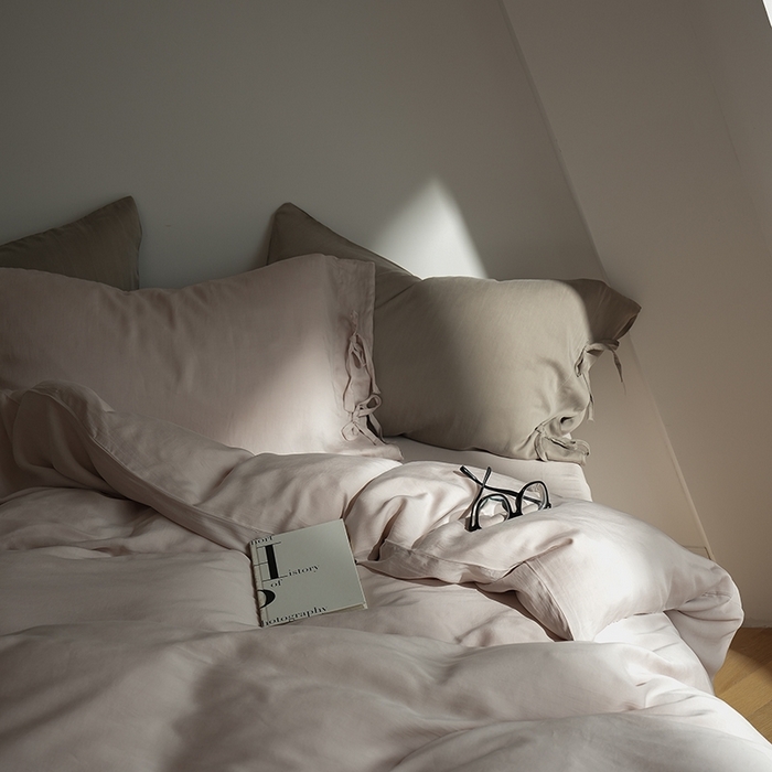 91家纺网 家纺一手货源 找家纺 简纯主义 2025春夏新款60S进口兰精天丝日系系绳四件套--山本 山本-晨曦