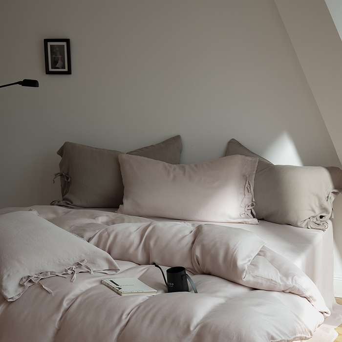 91家纺网 家纺一手货源 找家纺 简纯主义 2025春夏新款60S进口兰精天丝日系系绳四件套--山本 山本-晨曦