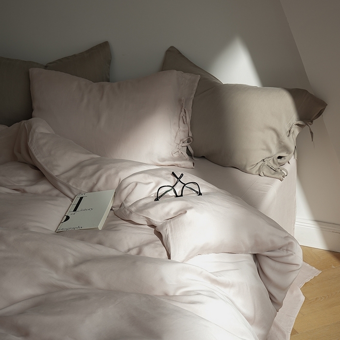 91家纺网 家纺一手货源 找家纺 简纯主义 2025春夏新款60S进口兰精天丝日系系绳四件套--山本 山本-晨曦