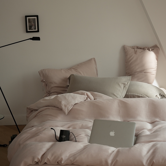 91家纺网 家纺一手货源 找家纺 简纯主义 2025春夏新款60S进口兰精天丝日系系绳四件套--山本 山本-晨曦