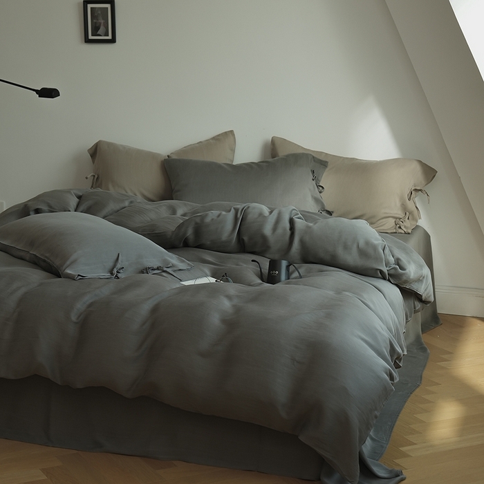 简纯主义 2025春夏新款60S进口兰精天丝日系系绳四件套--山本 山本-黑暮