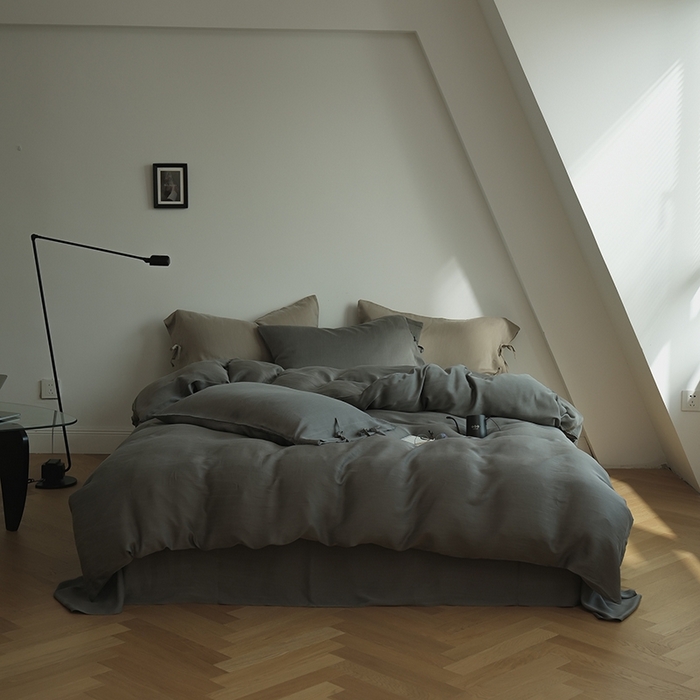 91家纺网 家纺一手货源 找家纺 简纯主义 2025春夏新款60S进口兰精天丝日系系绳四件套--山本 山本-黑暮