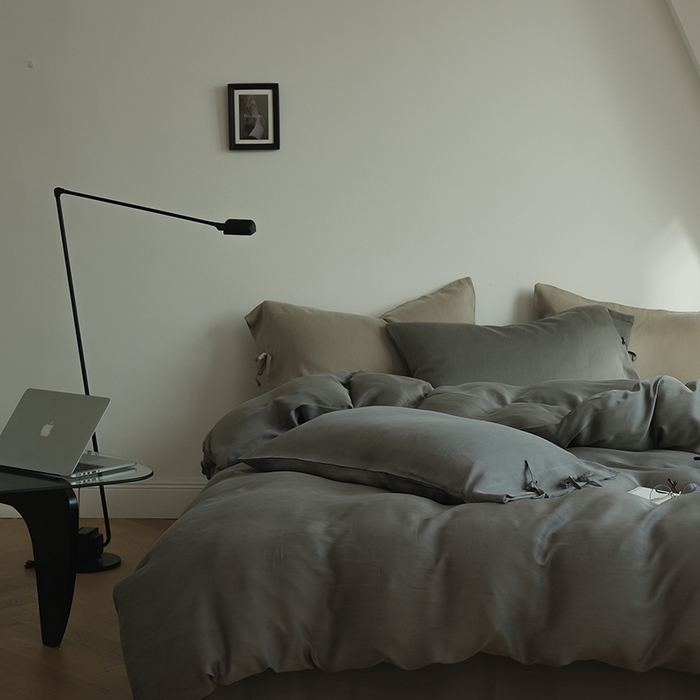 91家纺网 家纺一手货源 找家纺 简纯主义 2025春夏新款60S进口兰精天丝日系系绳四件套--山本 山本-黑暮