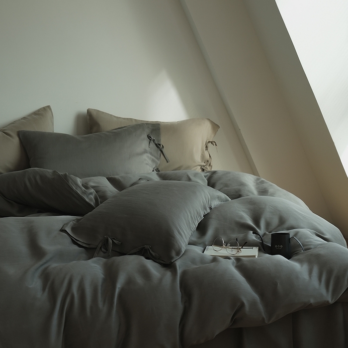 91家纺网 家纺一手货源 找家纺 简纯主义 2025春夏新款60S进口兰精天丝日系系绳四件套--山本 山本-黑暮