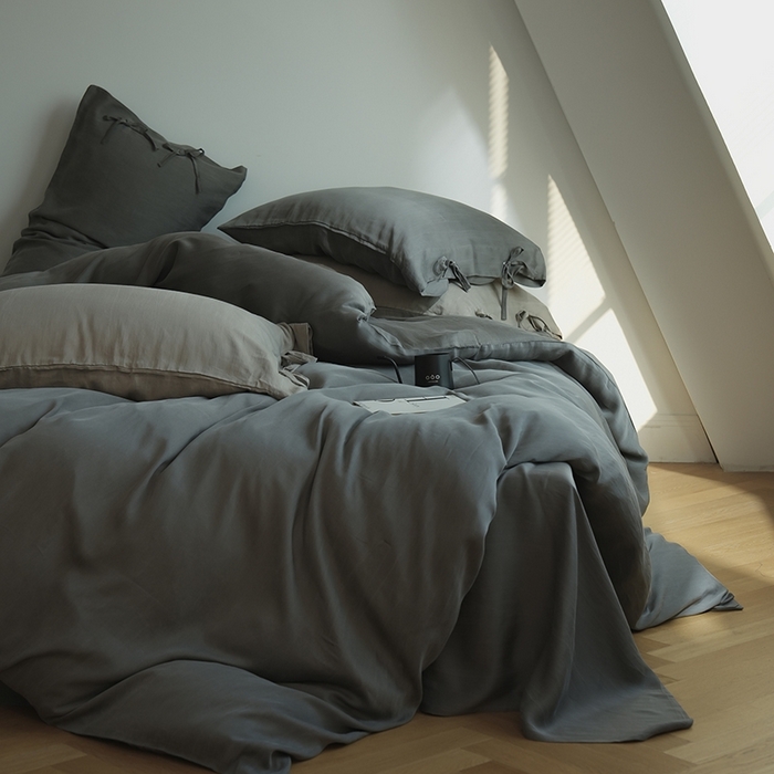 91家纺网 家纺一手货源 找家纺 简纯主义 2025春夏新款60S进口兰精天丝日系系绳四件套--山本 山本-黑暮